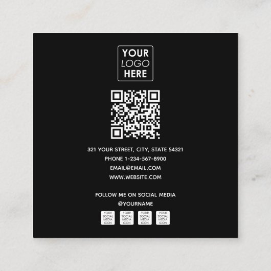 Moderne Fotografen Logo QR Code Social Media Quadratische Visitenkarte (Rückseite)