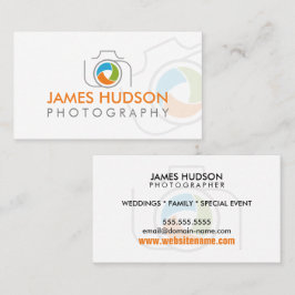 Moderne Fotografenkamera und farbenfrohe Verschlus Visitenkarte