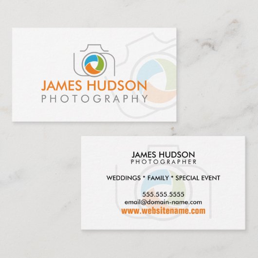 Moderne Fotografenkamera und farbenfrohe Verschlus Visitenkarte (Vorne/Hinten)