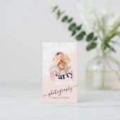 Moderne Fotografie erröten rosa Marmorskript-Foto Visitenkarte (Stehend Vorderseite)