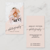 Moderne Fotografie erröten rosa Marmorskript-Foto Visitenkarte (Vorne/Hinten)