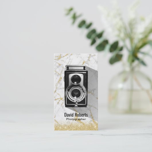 Moderne Fotografie Gold-Marmor-Fotograf-Kamera Visitenkarte (Stehend Vorderseite)