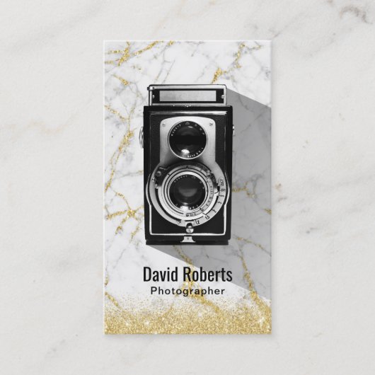 Moderne Fotografie Gold-Marmor-Fotograf-Kamera Visitenkarte (Vorderseite)