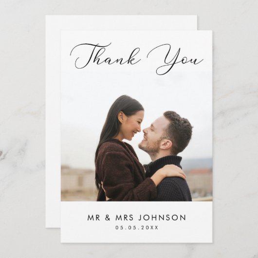 Moderne Fotografie Minimalistische Schlichte Hochz Dankeskarte (Vorne/Hinten)