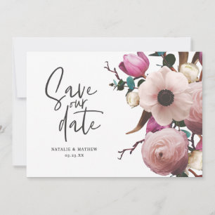 Moderne fotografische Blumenhochzeit retten das Da Save The Date