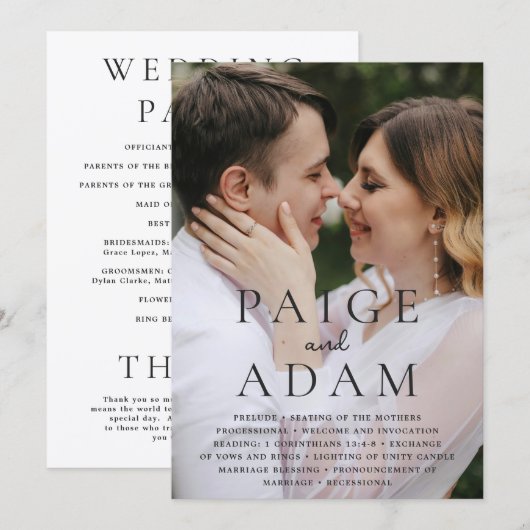 Moderne fotografische redaktionelle Hochzeit Programm (Vorne/Hinten)