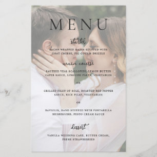Moderne fotografische redaktionelle Hochzeitsmenü Flyer