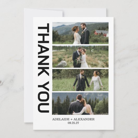 Moderne Fotohochzeit mit Skript Dankeskarte (Vorderseite)