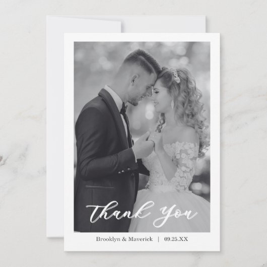 Moderne Fotohochzeit mit Skript Dankeskarte (Vorderseite)
