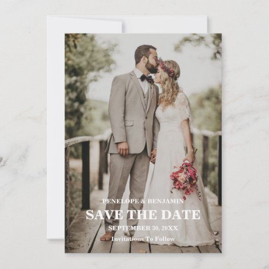 Moderne Fotohochzeit Save The Date Schrift Einladung (Vorderseite)