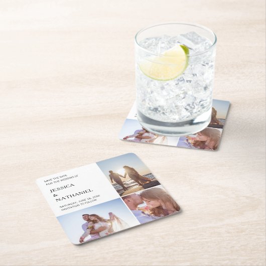 Moderne Fotokassetten-Hochzeit retten das Datum Rechteckiger Pappuntersetzer (Vor Ort)