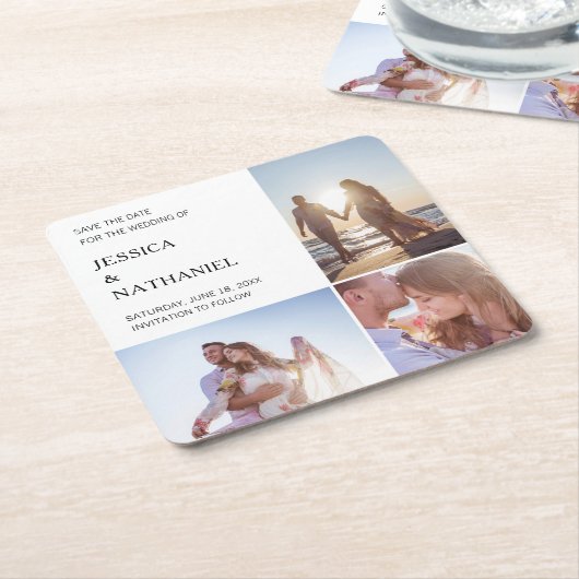 Moderne Fotokassetten-Hochzeit retten das Datum Rechteckiger Pappuntersetzer (angewinkelt)