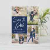Moderne Fotomaterial Navy Blue Save The Date (Stehend Vorderseite)