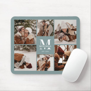 Moderne Fotomaterial Personalisierte Monogram grün Mousepad