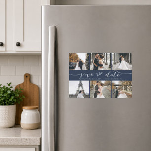 Moderne Fotomaterial Save the Date Navy Blue Magnetkarte