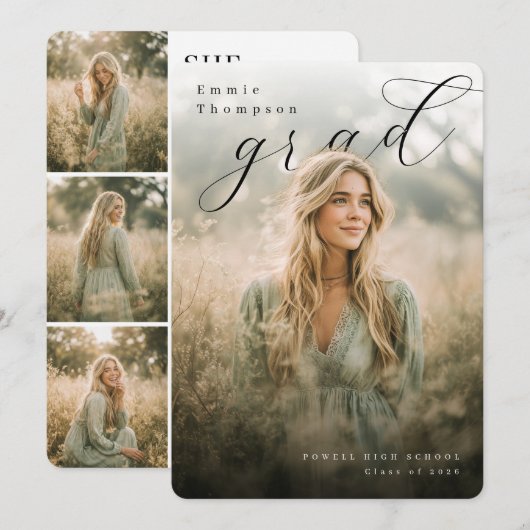 Moderne FotoPop-Collage Abschlussfeier Einladung (Vorne/Hinten)