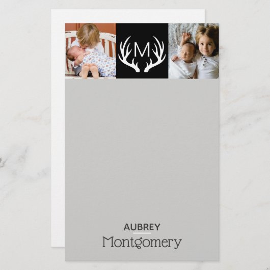 Moderne Fotos & Antler | PERSONALISIERT Briefpapier (Vorne/Hinten)