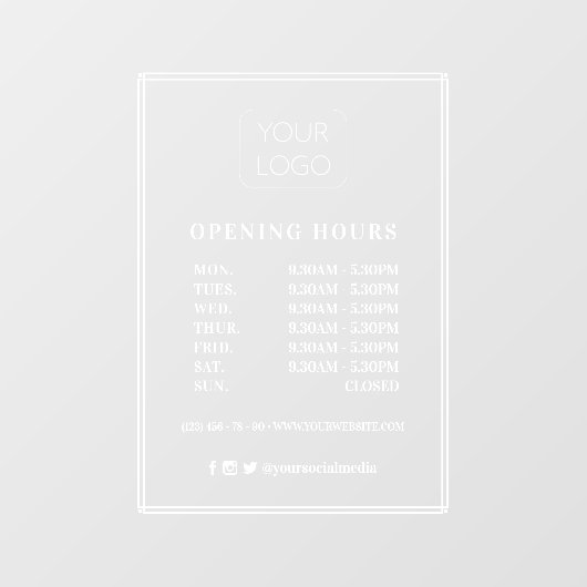 Moderne Frame Custom Business Logos Öffnungszeiten Fensteraufkleber (Blatt)