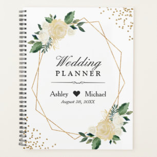 Moderne Frame Greenery Ivory Gold Floral Wedding Planer