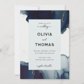 Moderne Frame Navy Blue Gold Bohemisch Beach Hochz Einladung (Vorderseite)