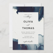 Moderne Frame Navy Blue Gold Elegant Beach Hochzei Einladung (Vorderseite)