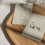 Moderne französische Funky Retro Whimsical Wedding Menükarte<br><div class="desc">Ein buntes Retro funky modernes helles Abendmenü. Das elegante Template-Design von boho Vintagen cremigen Hintergrund und rosa Typografie und handgeschriebenen Menü in schwarz. Perfekt und passend zu der ganzen Suite.</div>