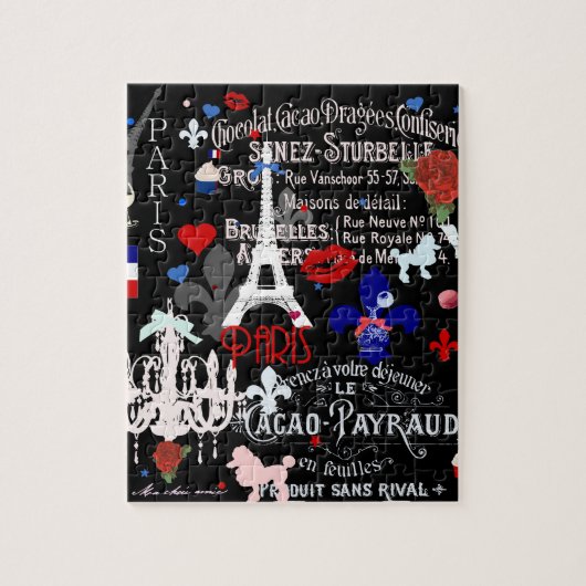 Moderne französische schwarze Collage Paris Puzzle (Vertikal)
