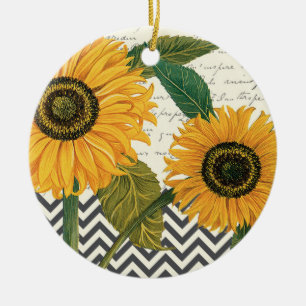 moderne französische Sonnenblume im Vintage-Stil Keramik Ornament