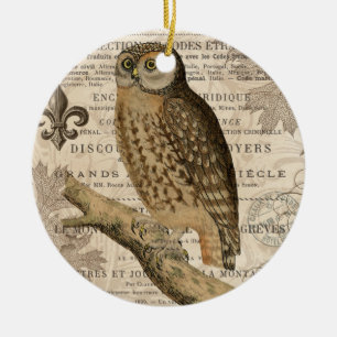 moderne französische Vintage-Eule Keramikornament