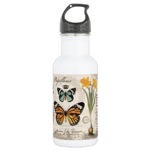 Moderne französische Vintage-Schmetterlinge Edelstahlflasche