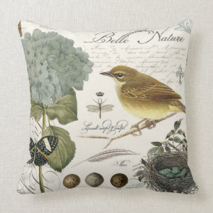 moderne französische Vintage-Vögel und Nest Kissen