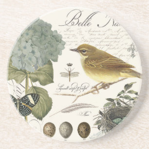 moderne französische Vintage-Vögel und Nest Untersetzer