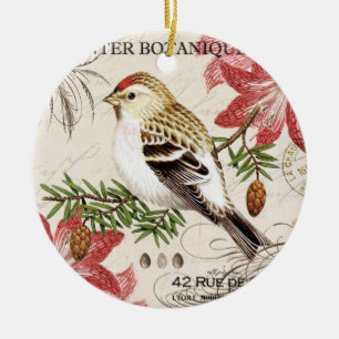 moderne französische Vintage-Wintervögel Keramikornament