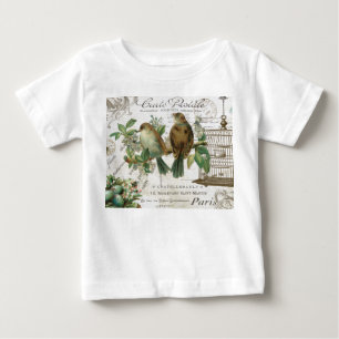 Moderne französische Vögel und Vogelkäfig im Vinta Baby T-shirt