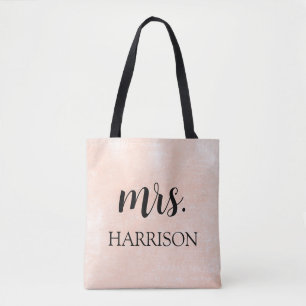 Moderne Frau Bride Pink & Black Script Hochzeit Tasche