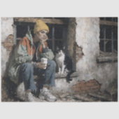 Moderne Frau mit Katze Urban Decoupage Seidenpapier (Vorderseite)