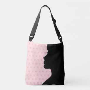 Moderne Frau Silhouette & Herzen auf Hellrosa Cro Tragetaschen Mit Langen Trägern