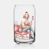 Moderne Frau zu Weihnachten in Sleigh Dosenglas (Links)