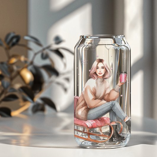 Moderne Frau zu Weihnachten in Sleigh Dosenglas