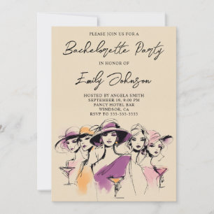 Moderne Frauen Cocktails Illustration Junggesellin Einladung