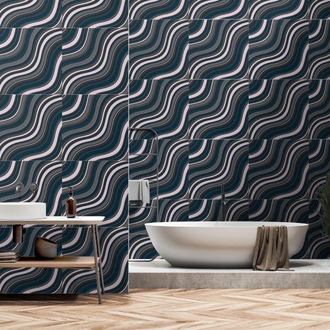 Moderne Frauen rustikal blau & grau Tapete (Badezimmer)