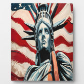 Moderne Freiheitsstatue mit amerikanischer Flaggen Fotoplatte (Vorderseite)