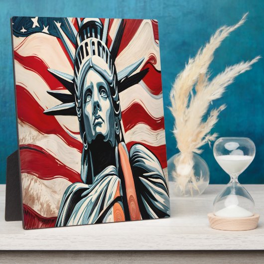 Moderne Freiheitsstatue mit amerikanischer Flaggen Fotoplatte (Seite)