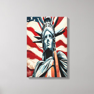 Moderne Freiheitsstatue mit amerikanischer Flaggen Leinwanddruck