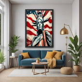 Moderne Freiheitsstatue mit amerikanischer Flaggen Poster