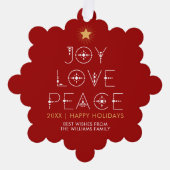 Moderne Freude Liebe Friede Weihnachten Weihnachte Ornament Karte (Vorderseite)