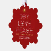 Moderne Freude Liebe Friede Weihnachten Weihnachte Ornament Karte (Linke Ecke)