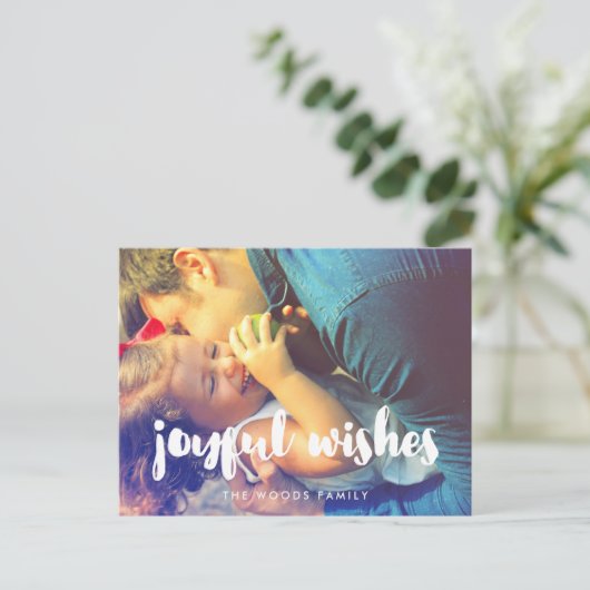 Moderne Freudenwünsche Holiday Foto Postkarte (Stehend Vorderseite)