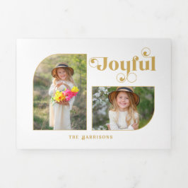 Moderne freudvolle Typografie Halbbogen 2-Foto Dreifach Gefaltete Urlaubskarte