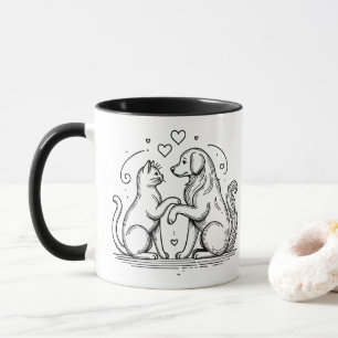 Moderne Freundschaftslinienkunst für Haustiere Tasse
